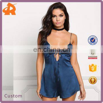 2016 New Design Sexy Navy Silky Plunge Romper