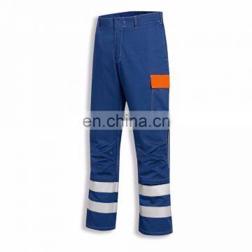 Professional Blue Polyester Cotton Work Pants With Reflective Tape