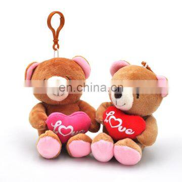 Mini Brown Teddy Bear Plush Toys Valentine's Day Bear With Heart Key Chain