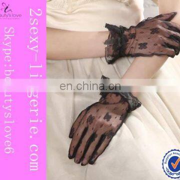 Wrist length black lace gloves nylon glove half transparent floral sexy bridal hand glove