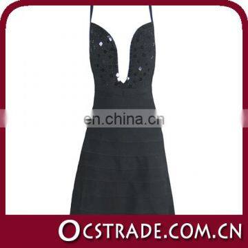 2014 black v neck A line short beaded cocktail dress