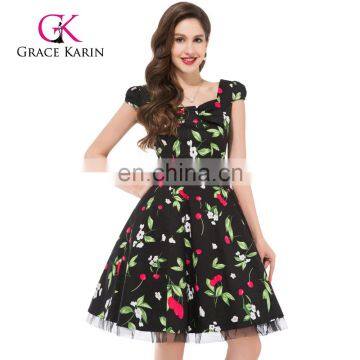 Grace Karin Ladies Cotton Knee Length Wholesale 50s Retro Vintage Evening Dresses CL4598-4#