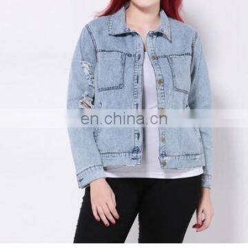 wholesale distressed denim jackets -Embroidered denim jacket