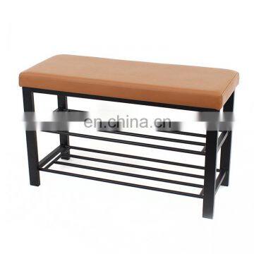 Customized Modern PVC Leather Metal Shoe Rack for Living Room at Doorway Entrance Shoe Bench photo-3