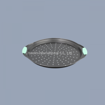 Non-stick Carbon Steel Pizza Pan With Silicone Handle