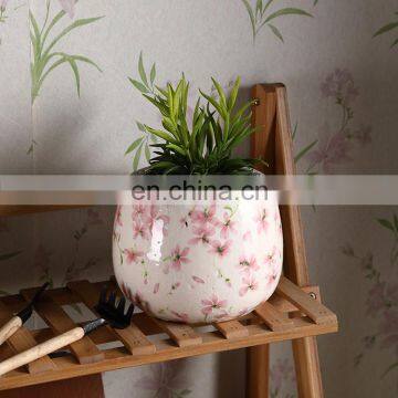 Korea garden outdoor medium plant pot pink flower pattern indoor custom flower pots white for weddings