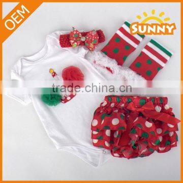 Cotton 2015 New Design Cute Christmas Baby Girl Clothing Set