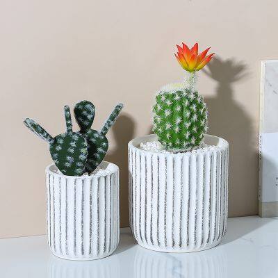 Tall High Quality White Simple Stripe Artificial Flowers Ceramic Vase Artware For Wedding Decoration photo-4