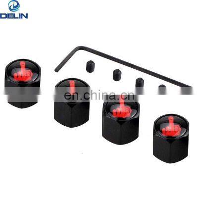 Metal Set Of 4 pcs custom logo Black anti theft locking tire valve cap with key