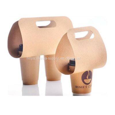 Disposable paper cup holders coffee cup carrier with handle for coffee shop