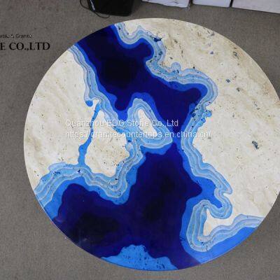 Factory High Quality Natural Travertine Blue Stone Table Top photo-5