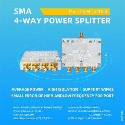 4 Way Power Splitter Power Divider With SMA Connector 0.8-8GHz