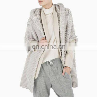 Ladies super chunky half sleeves cardigan with hood