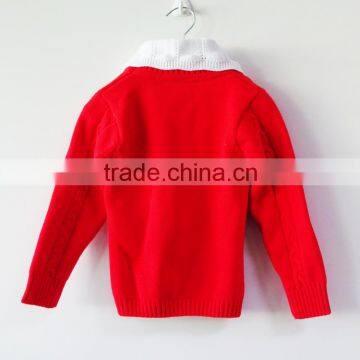 PD15119 Cotton Polo Knitted Jumper Red Girls Lapel Jumpers