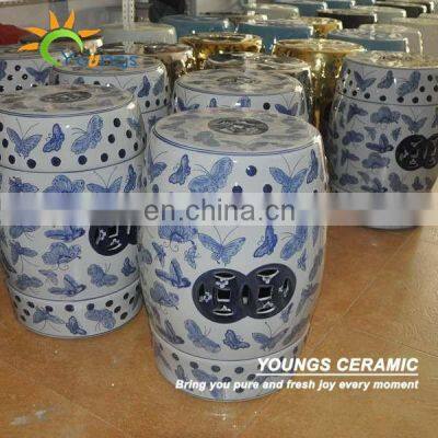 Butterfly design chinese traditional white and blue ceramic indoor stools