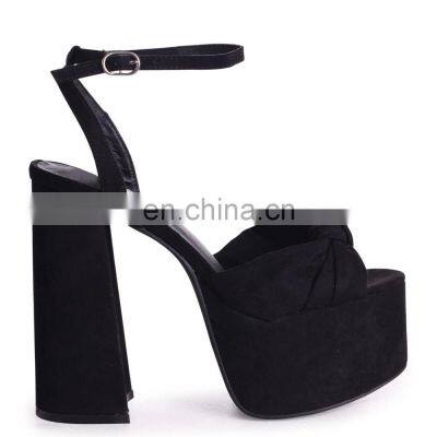 Women extreme platform beautiful black color high heels with bow front strap sandals shoes (sandalias mujer)