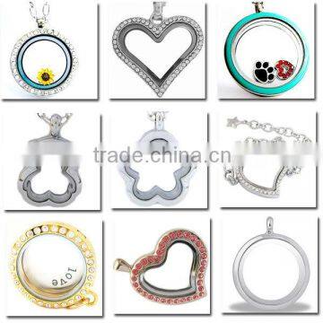 Floating heart lockets with crystal from china /wholesale