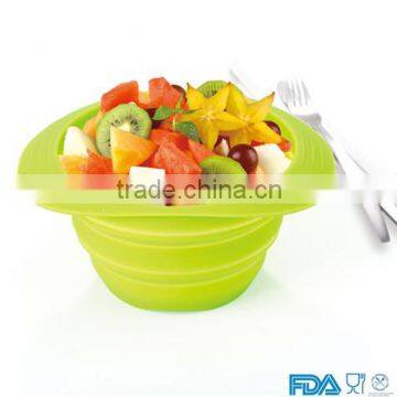 FDA food grade colored collapsible silicone bowl siliocne salad bowl