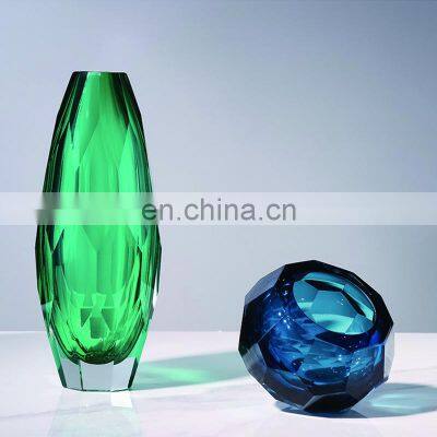 Modern Simple Glass Transparent Green Blue Luxury Crystal Flower Vase