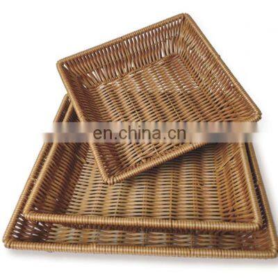 Supermarket round fruit and vegetable food grade plastic rattan basket display bread basket storage basket