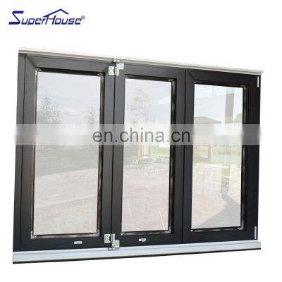 Superhouse Aluminium Black Threel Panels Vertical Bi-folding Windows For Kitchen