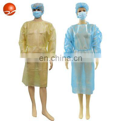 better quality Blue/Yellow Level 2 Waterproof 35GSM PP+PE Isolation Gown With Elastic Cuff Or Knit