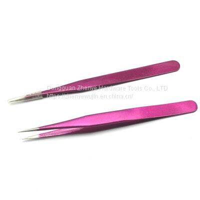 Stainless Steel Macaron Purple Hand Account Tool Tweezers Graft Eyelashes Multifunctional Bird's Nest Straight Elbow Diy Cute Sticker Straight Head photo-4