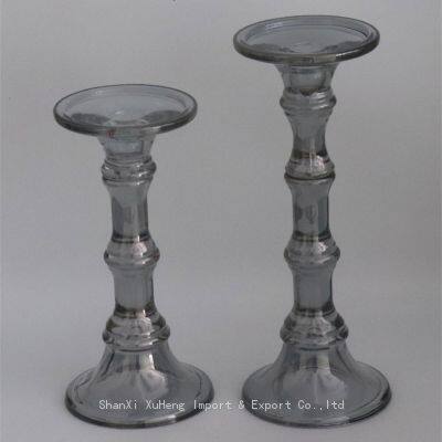 Smoke Colored Pillar Glass Candle Holder Grey Candlestick For Wedding Table Decoration photo-2