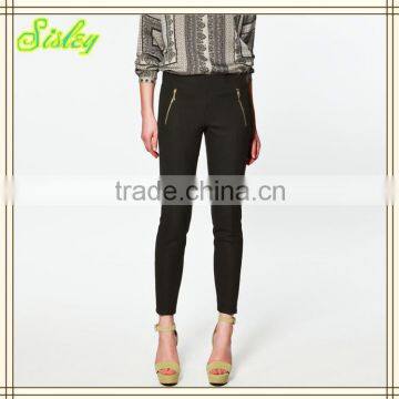 OEM Elegant Women Skinny Fashion Legging Zip Two Sides Pocket Trousers