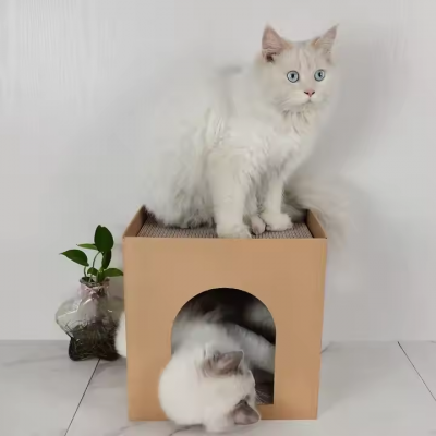 Custom Logo Cardboard Cat Corrugated Paper House Cat House and Scratcher Cat Scratching Board Kitten Paper Cattery photo-3
