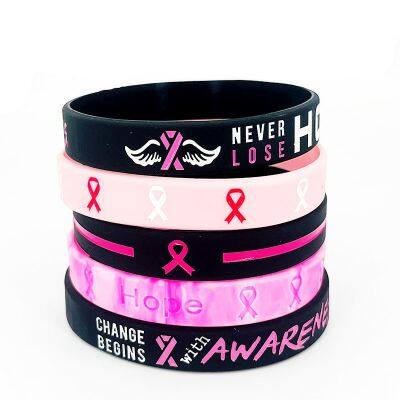 Factory Direct in Stock Healthy Breast Awareness Ribbon Public Service Announcements Soft Smoothly Silicone Bracelet