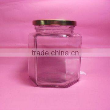 120 ml,200 ml,290ml,350ml,390 ml hexagonal glass jar with lid