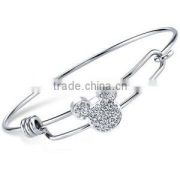 wholesale high quality stainless steel bracelet diamond mickey open bracelet for ladies