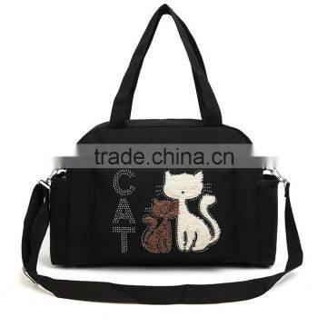 2016 Women Handbags Solid Color Canvas Bag Fashion Ladies Shoulder Bag With Cute Cat Appliques Portable Big Capacity Casual Tote photo-2