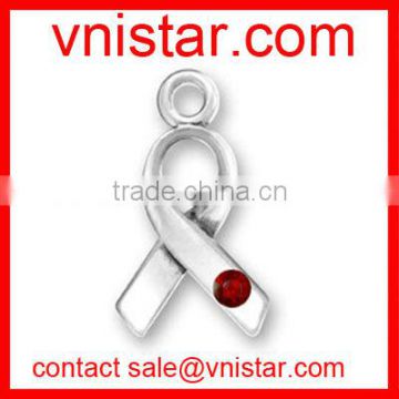 vnistar metal alloy red crystal breast cancer survivor medical alert ribbon charm for jewelry making TC193-1