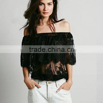 Sexy Summer Beach Off Shoulder Embroidery Floral Lace Blouse Tops
