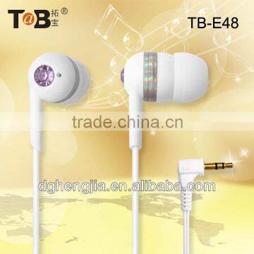 2015 new free samples unique design white ceramic pink diamond earphone for girls