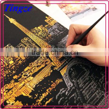 Hot selling new design high light scratch night view new series DIY picture with pens