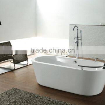 K-505 Bathroom Furniture Modern Acrylic Soaking Bath Tub with Headrest Pillow and Handrail, Free Standing Bathtub Spa For Adult