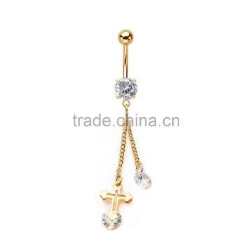 Gold Plated Cross Dangle Navel Belly Button Ring