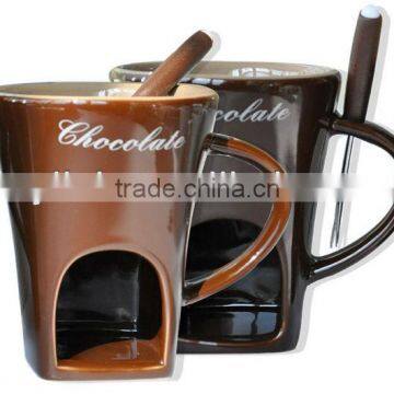 hot sales chocolate fondue mug with fork and candle