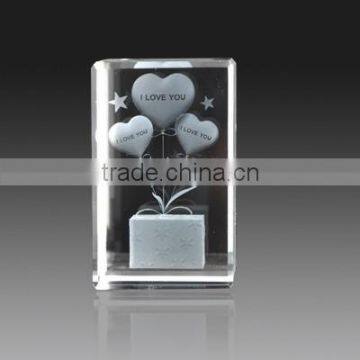 K9 glass square heart pattern 3d laser engraved crystal block