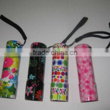 flower print 9 LED Aluminum Flashlight with Wrist Strap