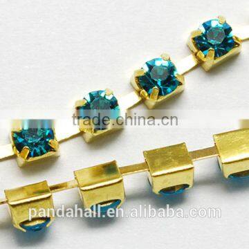 2mm Rhinestone Trim Brass Glass Blue Zircon Strass Chain(CHC-S6-03C)