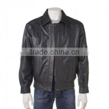 Natural Mens Leather Bomber Jacket , Genuine Leather Bomber Jackets , Black Wholesale Bomber Faux Leather Jacket photo-3