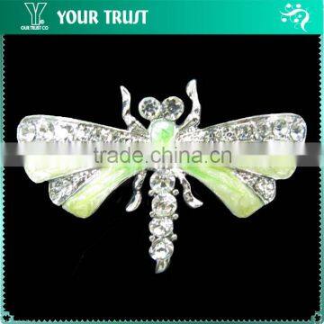 4MM 3MM Rhinesone Dragonfly Plating Silver Metal Pink Rhinestone Brooches