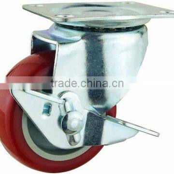 14 Double Ball Raceway Structure Top Plate Swivel Red PU Caster With Side Brake