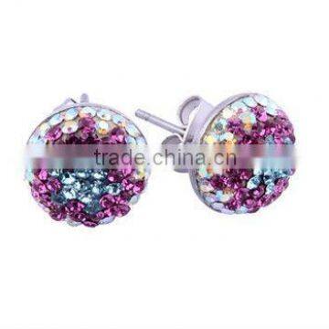 Crystal Setting Earring Stainless Steel Ear Studs With Aquamarine/Fuchsia/ White Gemstone