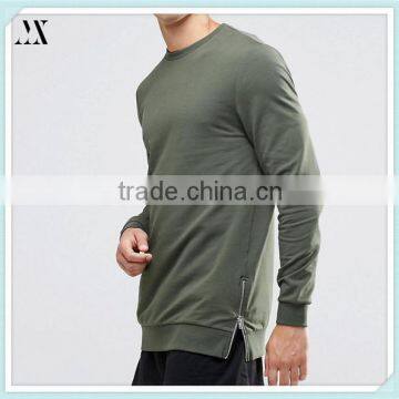2016 Wholesale Man Sweatshirt Long LIne Muscle Sweatshirt With Side Zips In Khaki