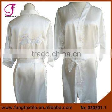 030201 Women Short Design Embroidered Words Silk Kimono Robe